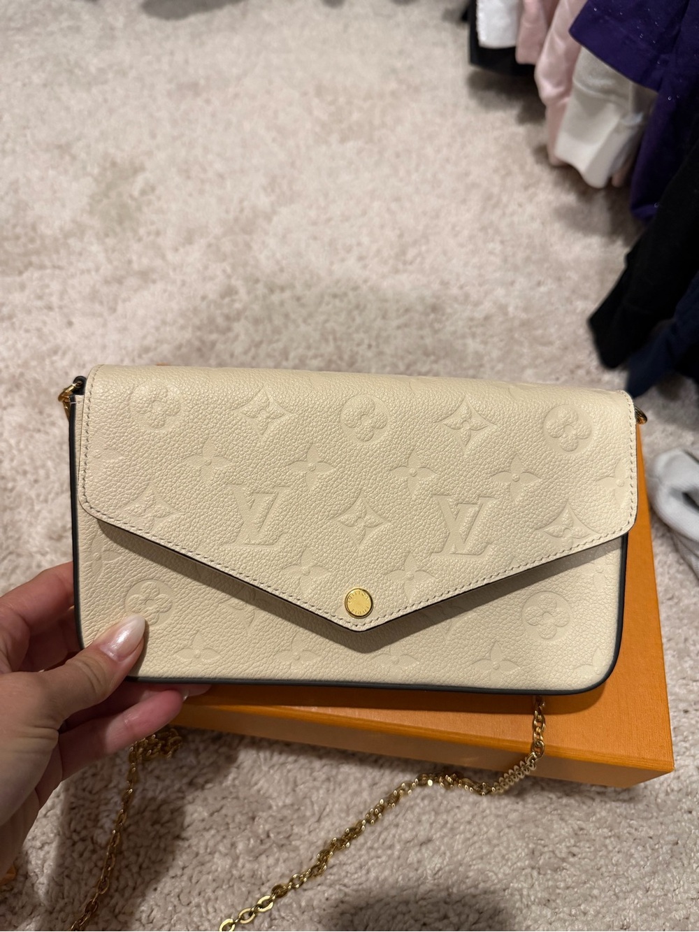Louis Vuitton Cream Monogram Envelope Crossbody with Gold Chain